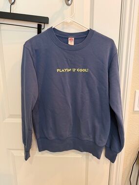 Disney Blue Crewneck Sweatshirt with Yellow Chest Text - Men's